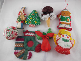 Lot Of 9 Vintage Mostly Handmade Fabric Christmas Ornaments Cloth - $6.92