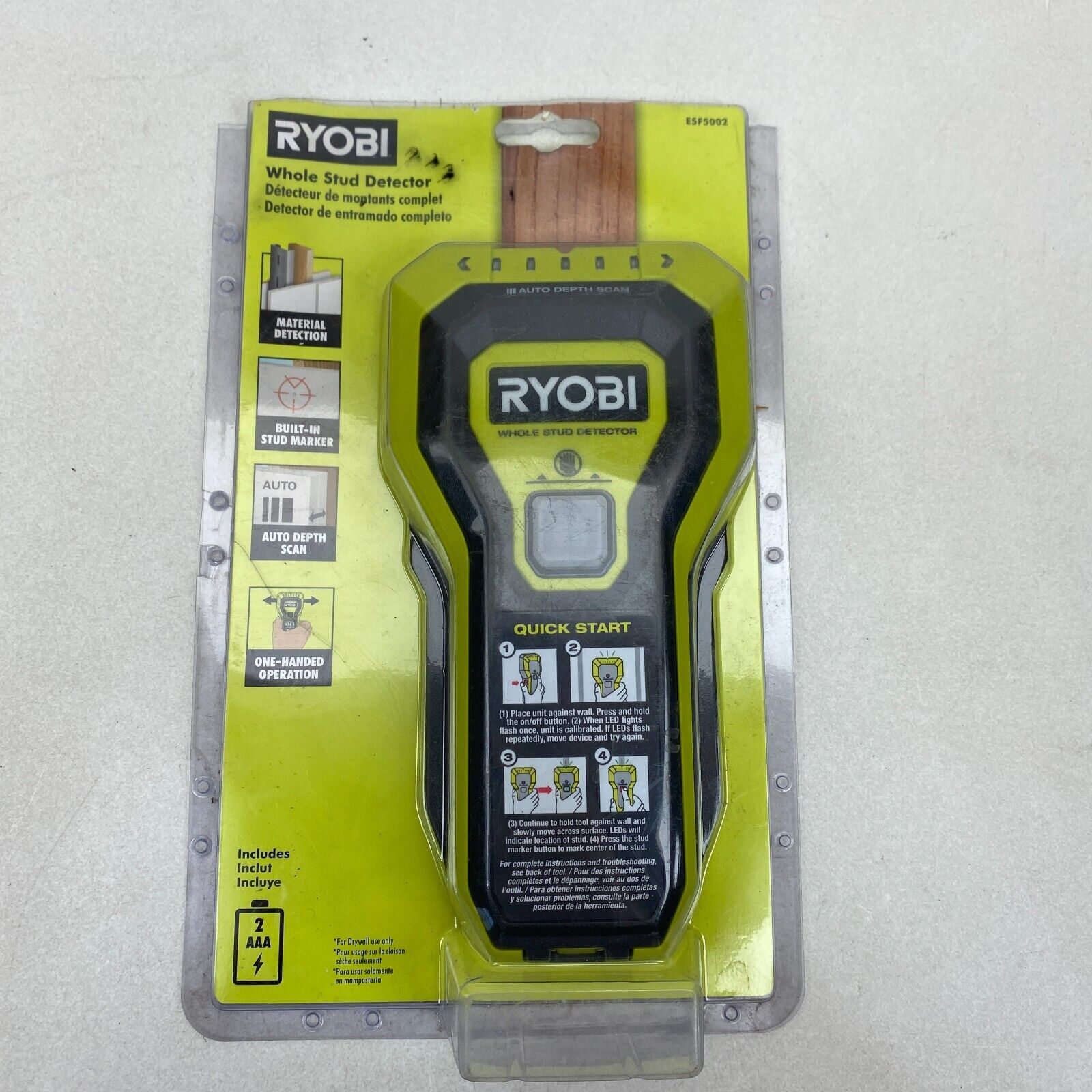 RYOBI ESF5002 Whole Stud Finder Auto Depth Scan Tech Hand-Held Multiple ...