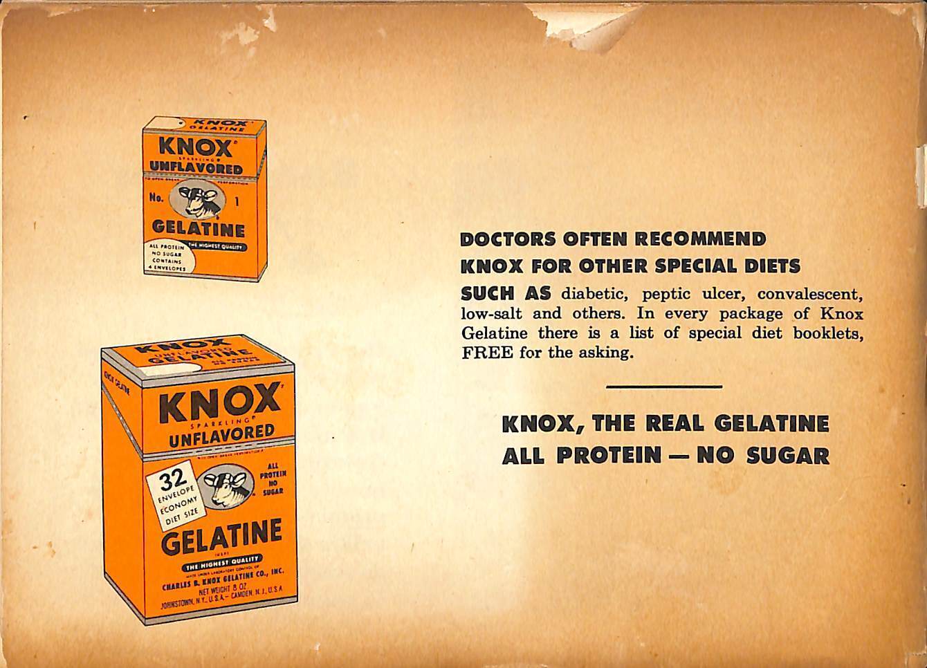 1957 Knox Gelatine Eat And Reduce Plan Foods Chart CPG7 Gelatin & JellO