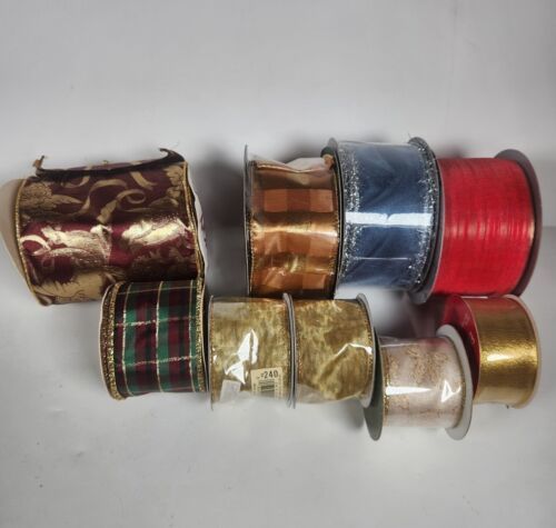 Lot Of 9 Celebrate It Wired Christmas ribbon Buffalo Plaid, Gold , Red, Silver - $46.75