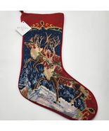 Sferra Needlepoint Reindeer Christmas Stocking Flying Handmade Velvet Ba... - $165.00