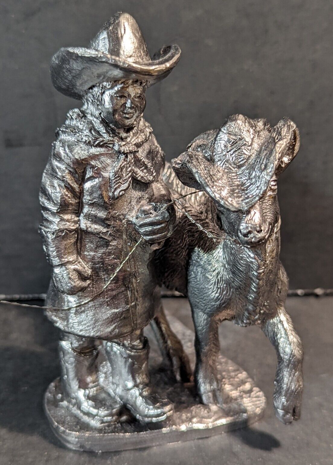Primary image for Vintage Michael Ricker Pewter Figurine Statue Cowboy Boy With Goat 1998 Signed