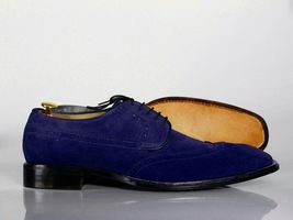 Handmade Men's Navy Blue Wing Tip Suede Formal Shoes, Men Designer ...