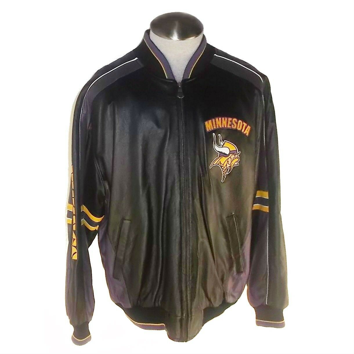 Vintage 58 SPORTS Minnesota Vikings NFL Leather Bomber Jacket Sz M P5