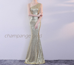 ROSE GOLD One Shoulder Sequin Dress Women Plus Size Mermaid Maxi Sequin Dresses image 4