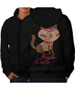 Frida Kahlo Cat Sweatshirt Hoody Funny Men Hoodie Back - $20.99