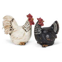 Sitting Rooster and Hen Statues Set of 2  Resin Farm Life 3.5" and 5" Long