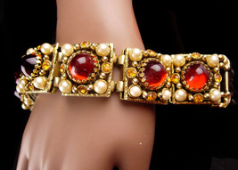 Vintage 8&quot; Victorian Chunky bracelet - renaissance revival bookchain cab... - $295.00