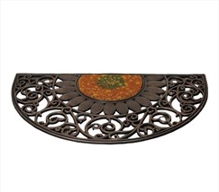 Half Circle Rubber and Coir Doormat with Ornate Cutout Detailing 30" x 18" Brown