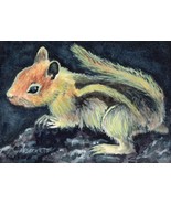 ACEO Original Painting Chipmunk animals wildlife rodent squirrel stripes - $16.00