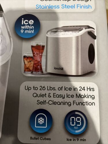 ionchill Quick Cube Ice Machine 26lbs/24hrs Portable Countertop Bullet ...