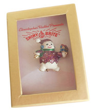 Ladies Christmas Brooch Shiny Brite Santa Jewelry Radko Glitter Enamel Pin - $17.95