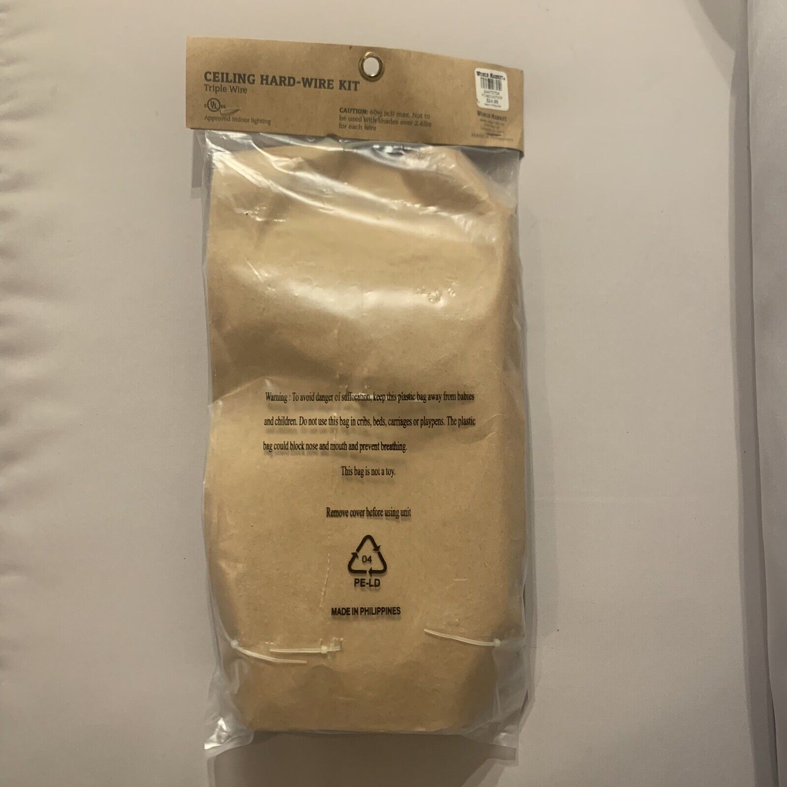 World Market Triple Wire Ceiling Hardwire Light Kit Black New in Bag