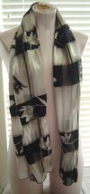 White and Black Striped Tulip Design Sateen Scarf Vintage Rectangular - $14.99
