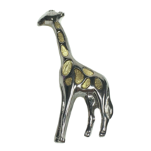 Brooch Pin Giraffe Figural Silver Tone with Gold Tone Spots - $14.00