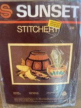Sunset Stitchery Indian Pottery  5” x 7” framed 100% wool - $12.00