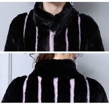 Black And Lavendar Moonlight Contrast Long Scalloped Mink Faux Fur Luxury Coat image 4