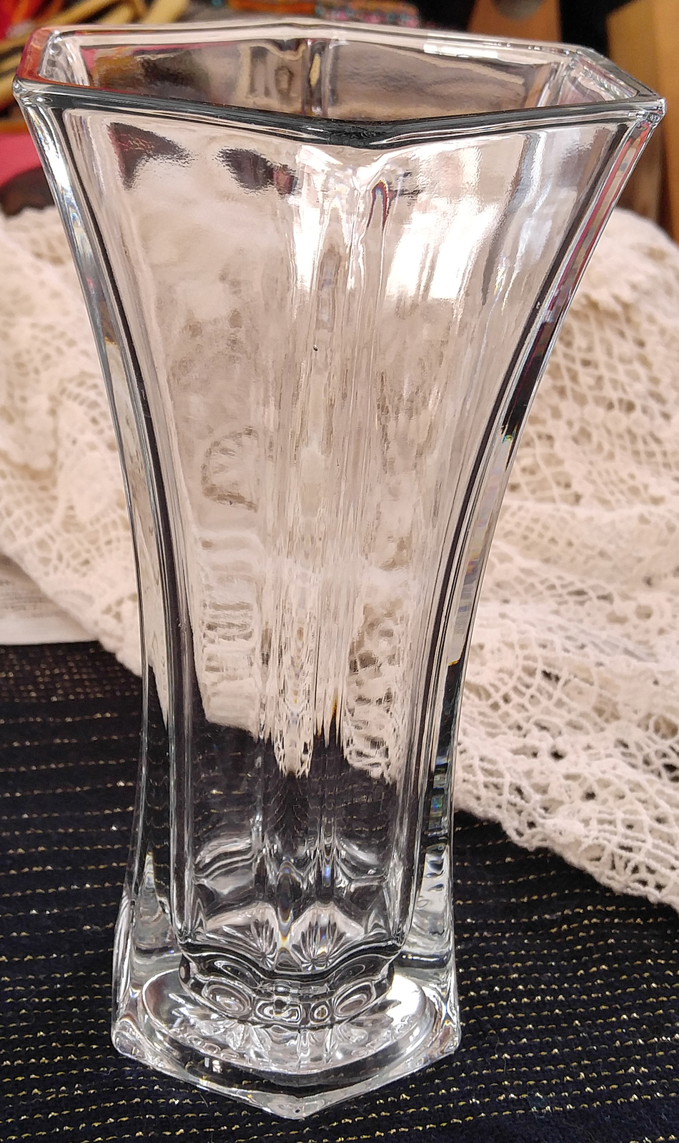 Vintage Indiana Hoosier Glass 4040 Hexagon Shaped Diamond Based Vase Vases