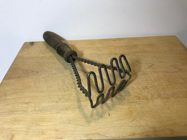 Vintage Potato Masher Worn Wooden Handle Heavy Duty Wire Masher