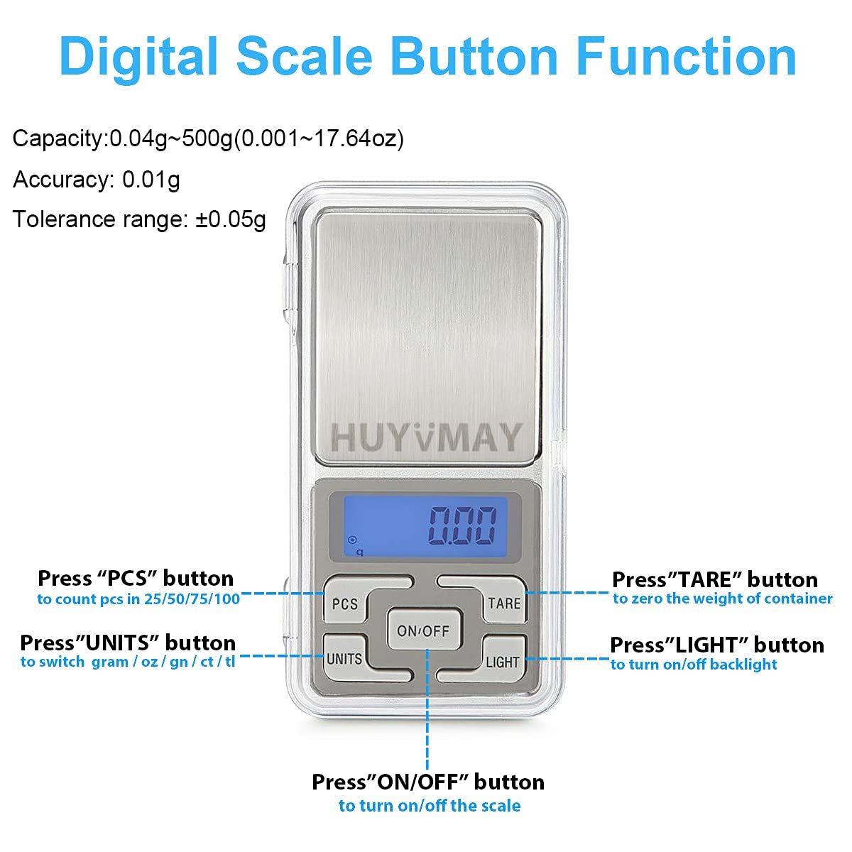 HUYVMAY Digital Pocket Scale, 500g/0.01g Gram Scale, Weed Scale Digital  Weight Grams and Ounce, Mini Small Food Scale Jewelry Scale with Tare