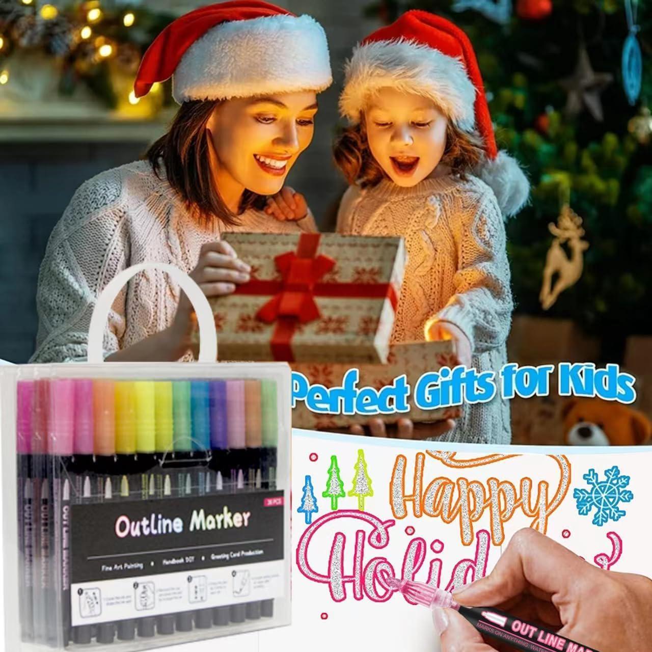 Shimmer Markers Doodle Outline Dazzles: 12 Colors Metallic Double Line  Glitter Pens Set Super Squiggles Sparkle Dazzlers Kid Age 4 8 Christmas  Gift