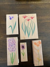 Lot of 5 Floral Stems Rubber Wooden Stamps Hero Arts Brand - $13.77