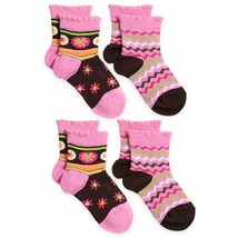 Jefferies Socks Girls Lace Trim Pink Flower Daisy Stripe Vintage Pattern... - $7.99
