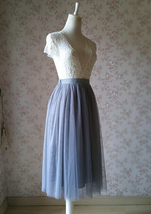 GRAY Tulle Midi Skirt High Waisted Bridesmaid Tulle Skirt Plus Size Gray Wedding image 5