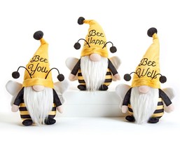 Gnome Bee Plush Statues Set 3 with Sentiment 14" High with Antennae and Wings