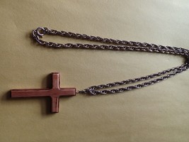 Gold Colored 24" Men's Chain With Wooden 2" Cross - $17.82