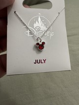 Disney Parks Mickey Mouse Faux Ruby July Birthstone Necklace Silver Color NEW