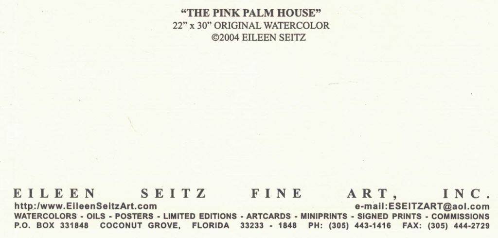 Eileen Seitz The Pink Palm House ArtCard Hand Mounted 5x7 Print Blank ...