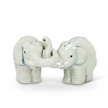 Hugging Elephant Salt and Pepper Shakers Gray Ceramic 3.5" long Glossy