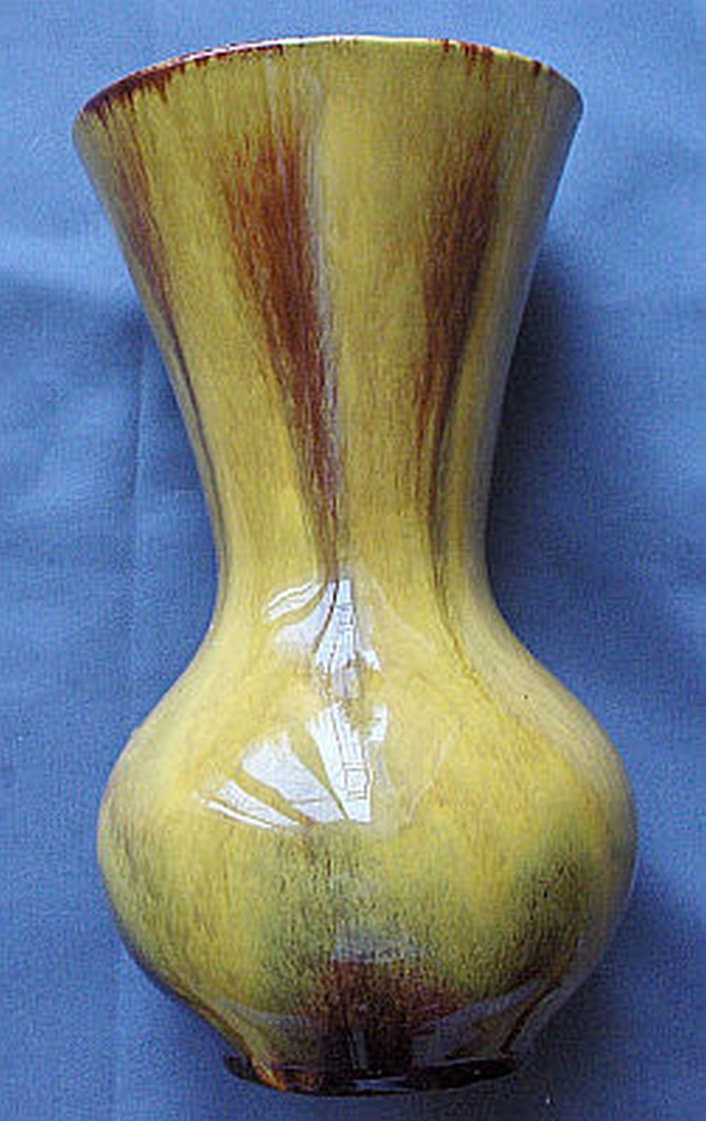 BMP Blue Mountain Pottery Harvest Gold Wide Mouth 3 Trees Vase Figurines