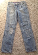 Justice Premium Blue Denim Jeans Girls Size 12 Super Low Straight Leg 5 Pocket  - $8.86