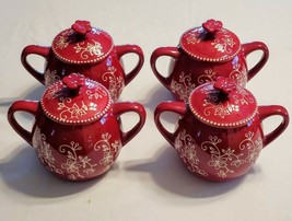 Temp-tations Floral Lace Cranberry Set Mug/Bowl/Cup/Crock/Pot Soup/Chili... - $25.73