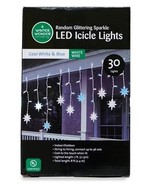 Sparkling Star LED Icicle Light Set Cool White &amp; Blue with White Wire 30... - $19.58