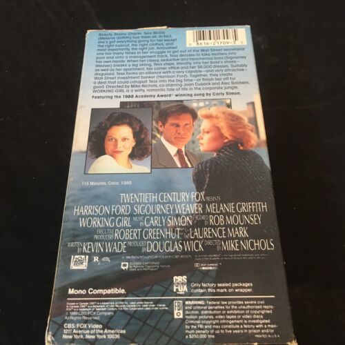 WORKING GIRL, VHS, 1988 CBS FOX, MELANIE GRIFFITH, HARRISON FORD - VHS ...