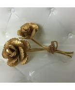 Signed Lisner Gold Plated Double Rose Brooch/Pin - $17.75