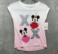 Disney Girls Mickey &amp; Minnie &#39;XoXo’ Short Sleeve T-Shirt Size M 7/8  NEW - $9.99