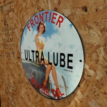 Vintage 1940 Frontier Ultra Lube Motor Oil Lubricants Porcelain Gas & Oil Sign - $148.49