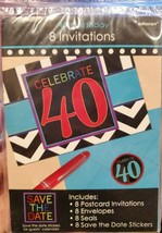 40th Birthday Party Invitations (8) ~ Includes Envelopes, Seals & Save The Dates - $4.99