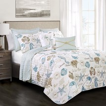 Lush Decor 7 Piece Harbor Life Quilt Set, King, Blue and Taupe - $135.99