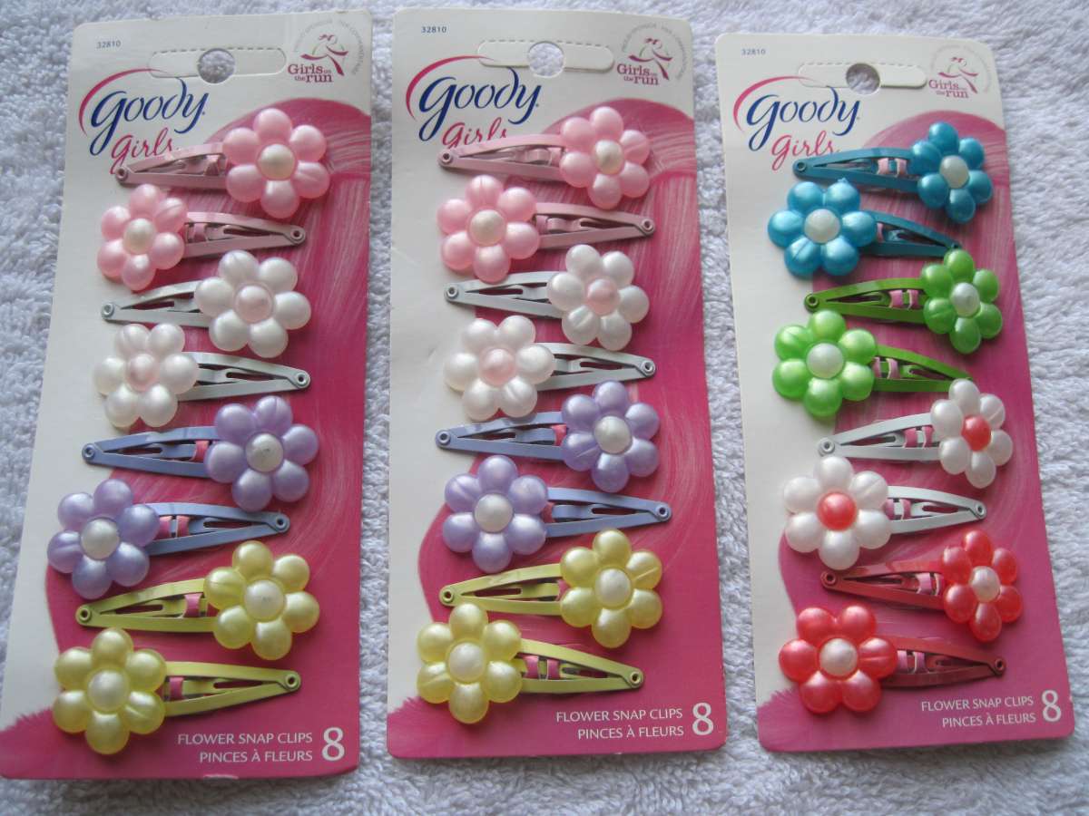8 Goody Flower Snap Clips Painted Metal Hair Clip Plastic Accent Pastel Bright - $10.00