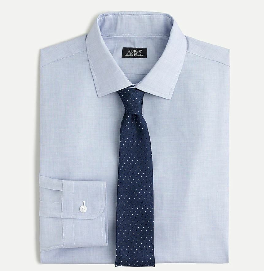 J Crew Men's Blue Slim Fit Ludlow Premium Fine Cotton Dress Shirt, 17H