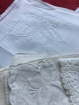  Set of 6 vintage embroidered white handkerchiefs (mixed set) image 2