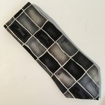 Arrow Neck Tie 100% Silk Black Gray White Geometric Abstract Pattern Mens - $18.00