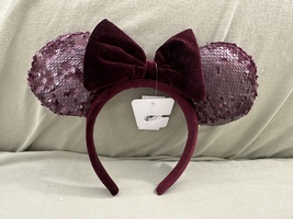 Disney Parks Burgundy Red Velvet Bow Sequin Ears Minnie Mouse Headband NEW image 1