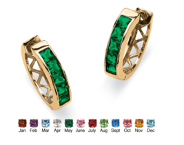 Channel Set Simulated Birthstone Gp Hoop Earrings May Emerald - $94.99