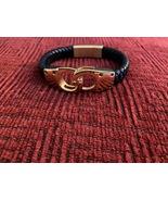  Handcuff Design Bracelet in Black leather - Size Large - $29.00